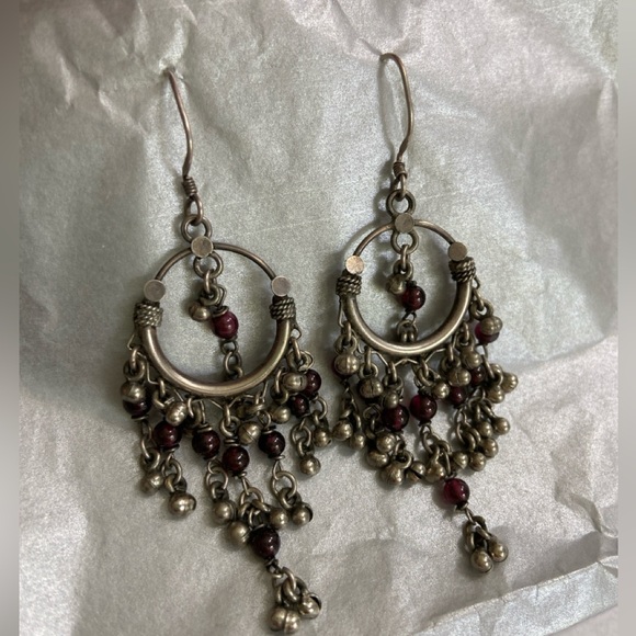 Garnet & Sterling Silver Gypsy style earrings - Picture 3 of 3